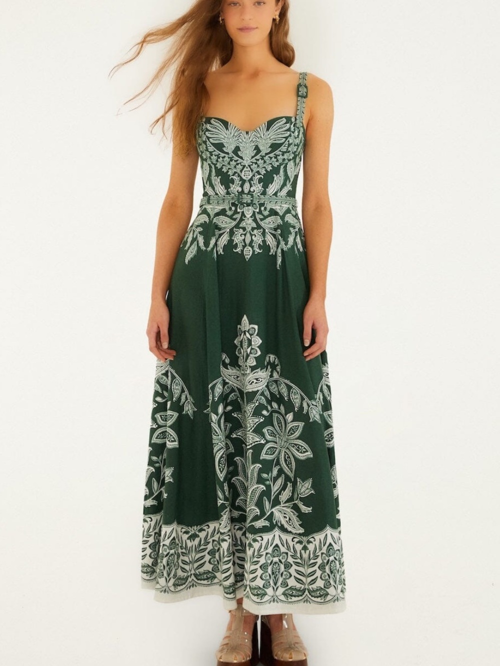Farm Rio Dark Green Miranda Buckles Maxi Dress